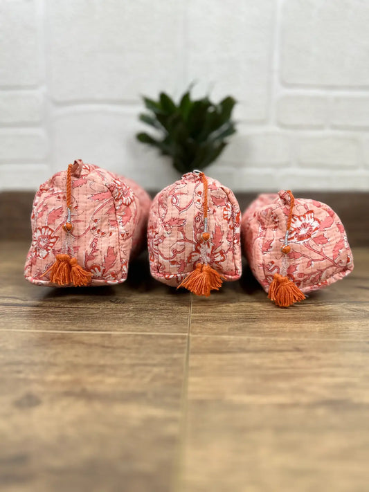 Block Print Toiletry & Makeup Bag | Quilted Wash Bag