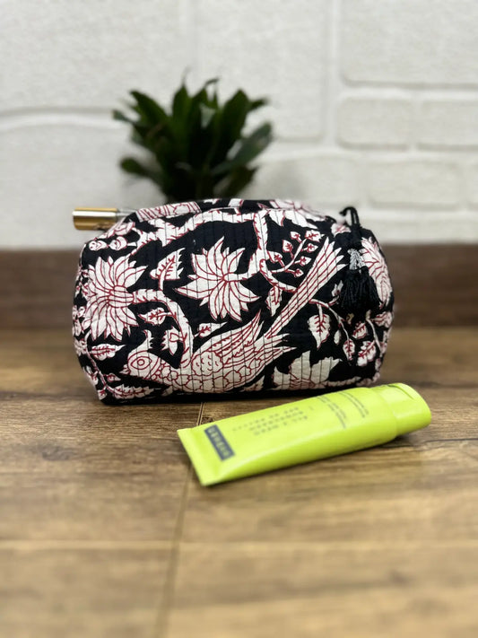 Block Print Toiletry & Makeup Bag | Quilted Wash Bag | Set of 3