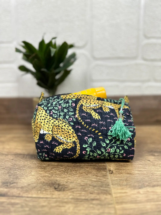 Block Print Toiletry & Makeup Bag | Quilted Wash Bag | Set of 3