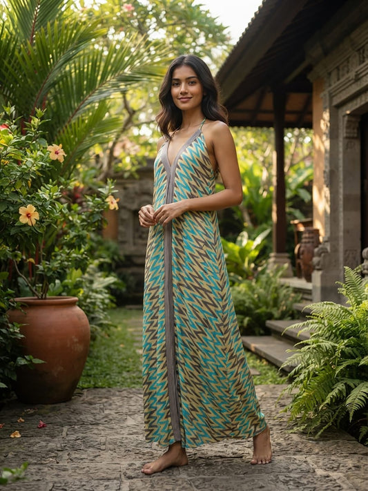 Women's Clothing Boho Maxi Dress | Halter Neck Dress, Silky Soft Breathable Flowy Festival Dress, Beach Cover Up, Anniversary Gift for Her