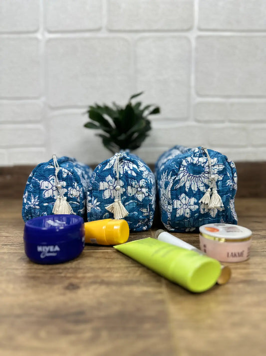 Block Print Toiletry & Makeup Bag | Quilted Wash Bag