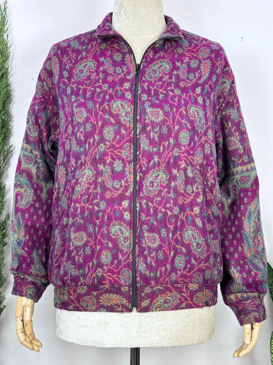 Handmade Paisley Floral Jacket: Boho Chic Yak Wool Blend Bolero