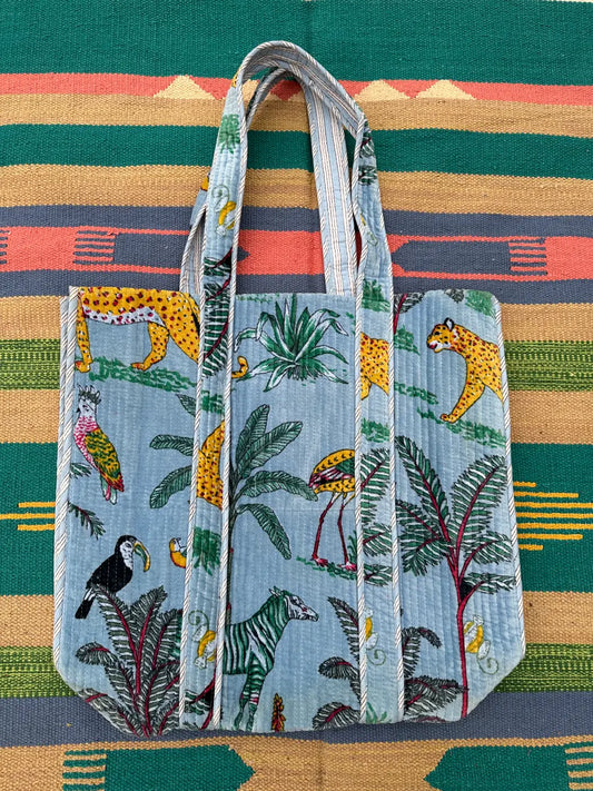 Boho Tote Bag Large Reversible Quilted Velvet Cotton | Beach Weekend Bag Eco friendly Sustainable Sturdy Grocery Shopping Ochre