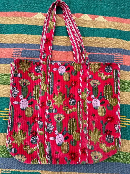 Boho Tote Bag Large Reversible Quilted Velvet Cotton | Beach Weekend Bag Eco friendly Sustainable Sturdy Grocery Shopping Ochre