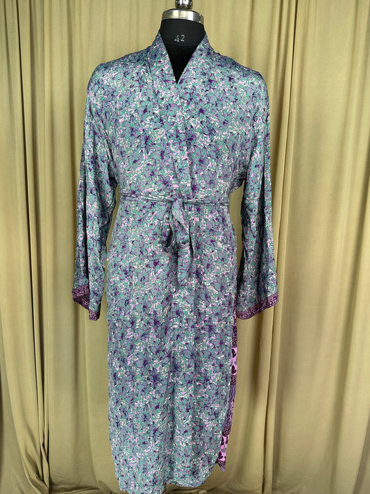 Silky Soft Men’s Kimono Robe | Masculine Elegant Classic Sustainable Vintage House Robe gift, Timeless Comfy Lounge Beach Wear, White Floral