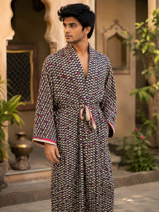 Silky Soft Mens Kimono Robe | Masculine Elegant Classic Sustainable Vintage House Robe gift, Timeless Comfy Lounge Beach Cover Up, Nightwear