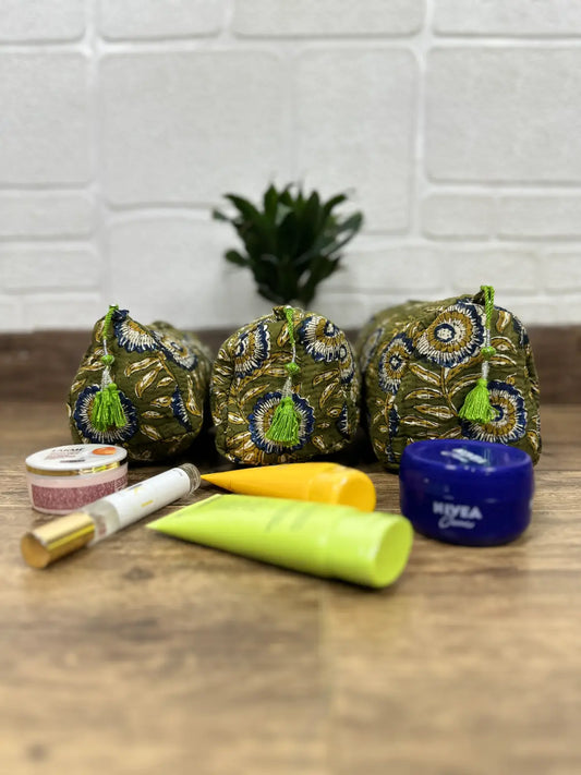 Block Print Toiletry & Makeup Bag | Quilted Wash Bag