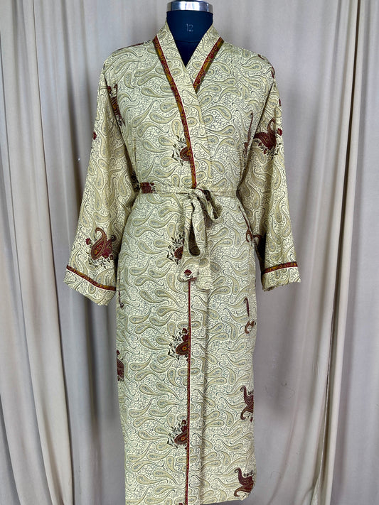 Recycle Silk Sari Women Kimono | Boho Chic Robe House, Beach Cover Up Vintage Bridesmaid Lounge Dressing Gown l Resort Wear Gypsy Nightwear