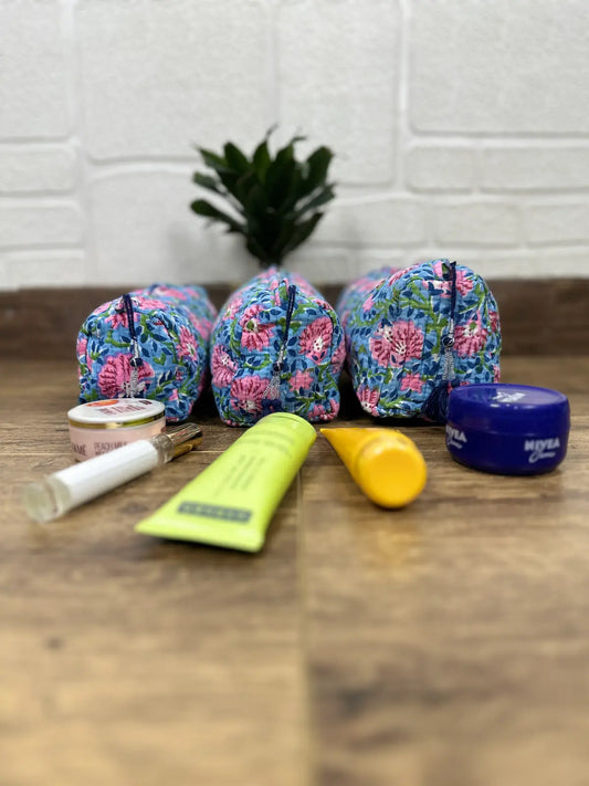 Block Print Toiletry & Makeup Bag | Quilted Wash Bag