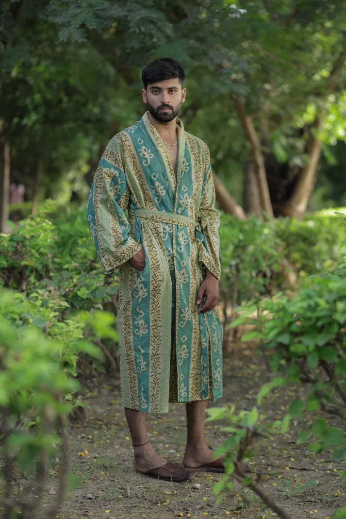 Cotton Dressing Tall Mens Dressing Gown Men's Striped Cotton Kimono Robe,  Long Boho Loungewear With