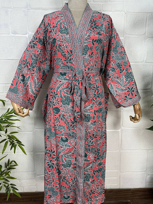 Silk Blend Kimono Robe: Floral Dressing Gown, Plus Size Sleepwear