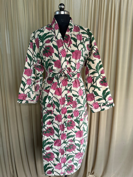 Luxury Velvet Kimono Unisex House Robe | Boho Jacket Autumn Winter Christmas Gift Elegant Reversible Cotton Lined | Quirky Gown White Floral