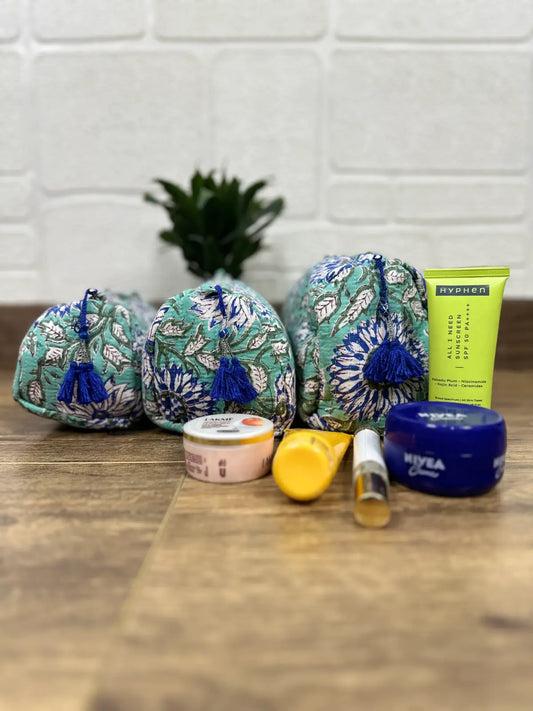 Block Print Toiletry & Makeup Bag | Quilted Wash Bag