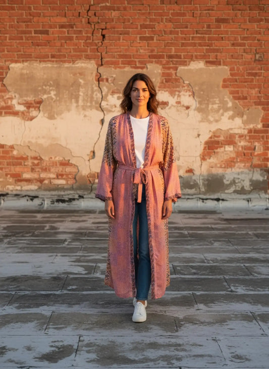 Recycle Silk Sari Women Kimono | Boho Chic Robe House, Beach Cover Up Vintage Bridesmaid Lounge Dressing Gown l Resort Wear Gypsy Nightwear