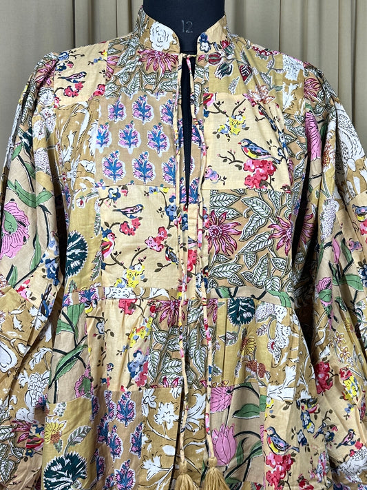 Boho Maxi Dress With Sleeves | Handmade Patchwork Long Flowy Beach Dress, One-of-a-kind Elegant Retro Outfit, Modest Gown with Pockets