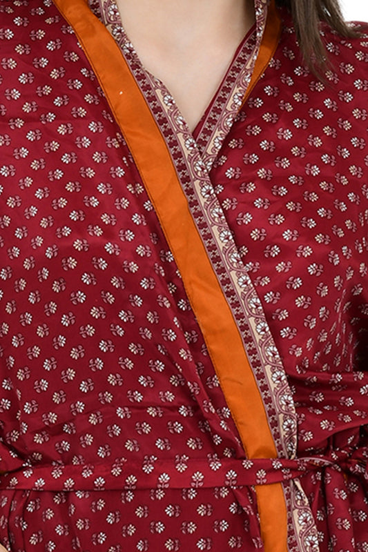 Silk Blend Kimono Robe: Floral Sari Fabric Dressing Gown