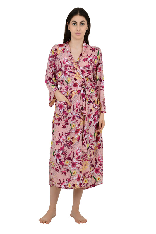 Floral Silk Blend Kimono Robe: Handmade Sari Fabric, Plus Size
