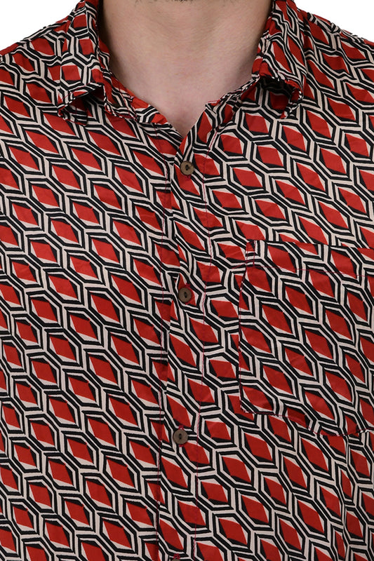 Men Beach Hawaiian Shirt, Mens Festival Rave Outfit, Silk Blend Relaxed Loose Fit Shirt, Cool Dad Father Lover Gift Red