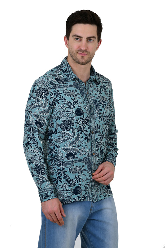 Men Beach Hawaiian Shirt, Mens Festival Rave Outfit, Silk Blend Relaxed Loose Fit Shirt, Cool Dad Father Lover Gift Blue