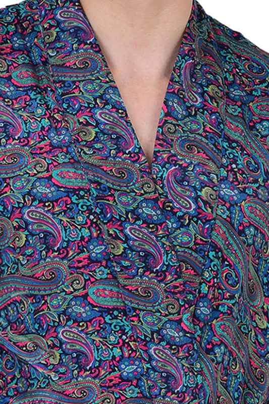 Men's Boho Silk Kimono Robe: Persian Paisley, Elegant Blue & Pink