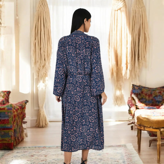 Silk Sari Women Kimono Cami Set | One Size Romance Blue Pink Floral Robe