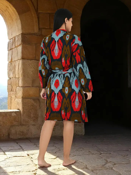 Cotton Women Kimono Suzani Embroidery Jacket Robe, Artisan Hand Embroidered Open Front Duster, Boho Gypsy Resort Wear Sustainable Clothing