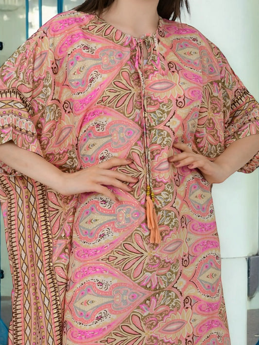 Women's Silk Blend Long Kaftan, Boho Chic Summer Dressing Gown, Boheme Beach Coverup, Loose Fit Maxi Dress, Luxury Lounge Wear, Gift for Her