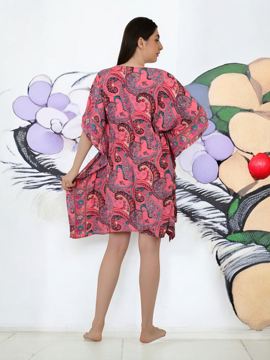 Women Silk Kaftan | Pink Paisley Caftan #1625
