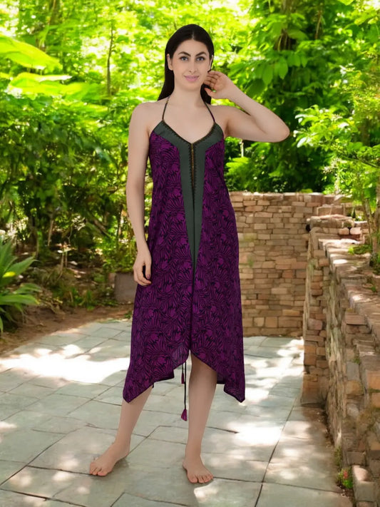 Silk Boho Halter Dress | Backless Gypsy Purple Beachwear #1631