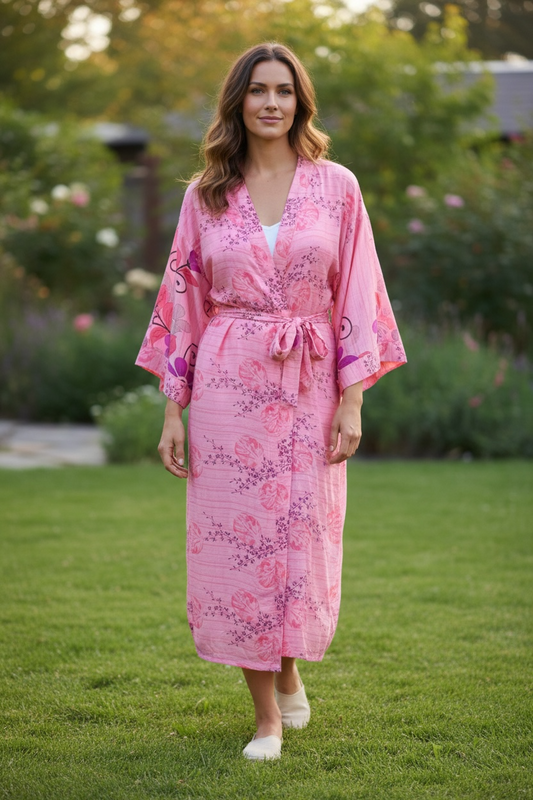 Recycle Silk Sari Women Kimono | Boho Chic Robe House, Beach Cover Up Vintage Bridesmaid Lounge Dressing Gown l Resort Wear Gypsy Nightwear