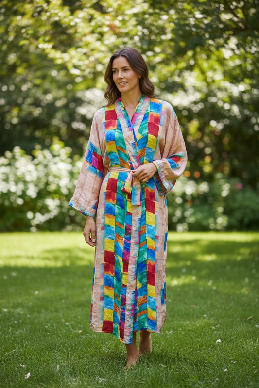 Recycle Silk Sari Women Kimono | Boho Chic Robe House, Beach Cover Up Vintage Bridesmaid Lounge Dressing Gown l Resort Wear Gypsy Nightwear