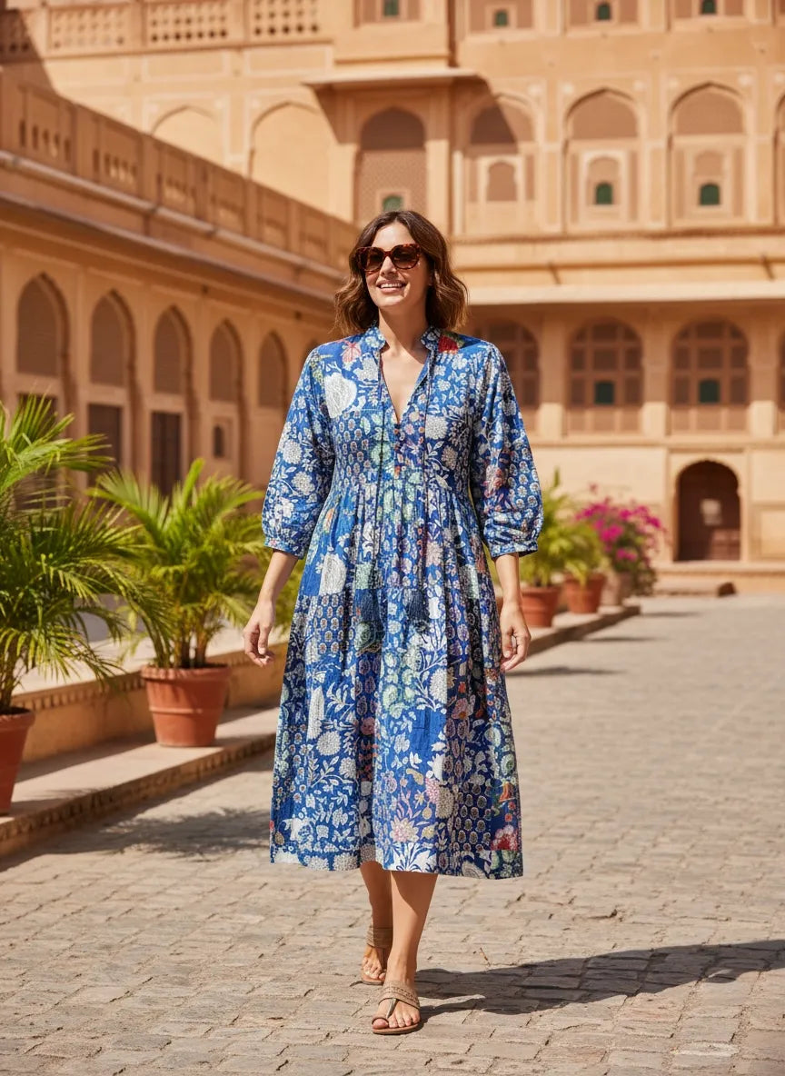 ASSORTED - BLUE HUES | Hand Stitched Patchwork Cotton Dress
