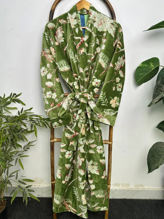 Velvet Womens Kimono | Boho Reversible Dressing Gown with Lining, Bridal Robe & Women's Clothing | Spa Gift for Her, Smoking Jacket for Him