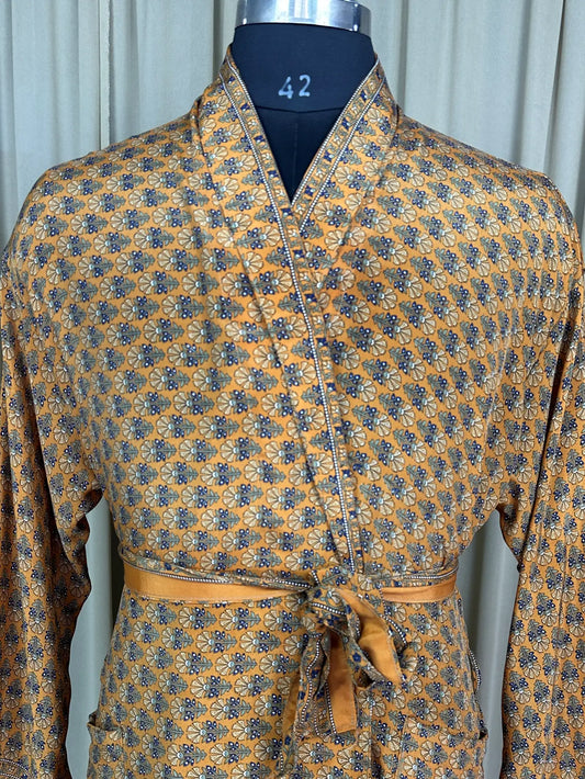 Silky Soft Men’s Kimono Robe | Masculine Elegant Classic Sustainable Vintage House Robe gift, Timeless Comfy Lounge Beach Wear Yellow Floral