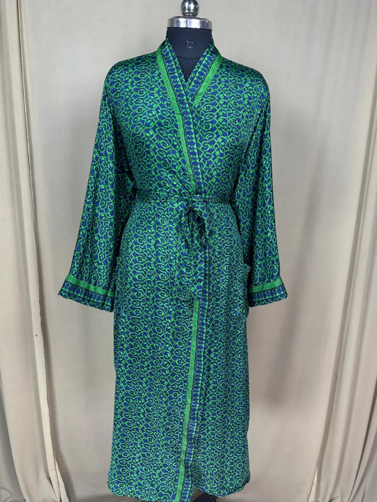 Recycle Silk Sari Women Kimono | Boho Chic Robe House, Beach Cover Up Vintage Bridesmaid Lounge Dressing Gown l Resort Wear Gypsy Nightwear