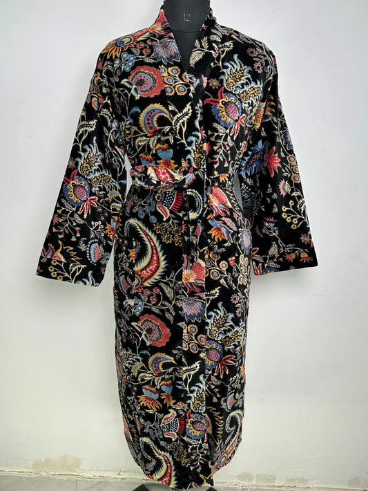 Velvet Womens Kimono Boho Robe | Luxury Bridal Reversible with Lining, Dressing Gown, Smoking Jacket for Her, Anniversary Gift For Him