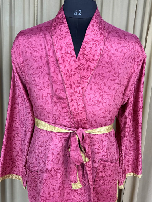Silky Soft Men’s Kimono Robe | Masculine Elegant Classic Sustainable Vintage House Robe gift, Timeless Comfy Lounge Beach Wear Pink Floral