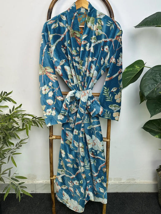 Luxury Velvet Women Kimono | Boho Dressing Gown Reversible With Lining, Womens Clothing Bridal Robe, Smoking Jacket For Him Spa Gift For Her