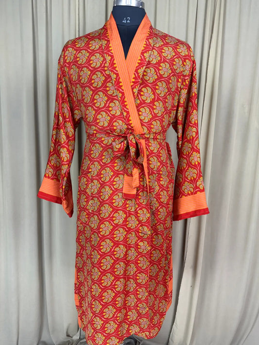 Silky Soft Men’s Kimono Robe | Masculine Elegant Classic Sustainable Vintage House Robe gift, Timeless Comfy Lounge Beach Wear Red Floral