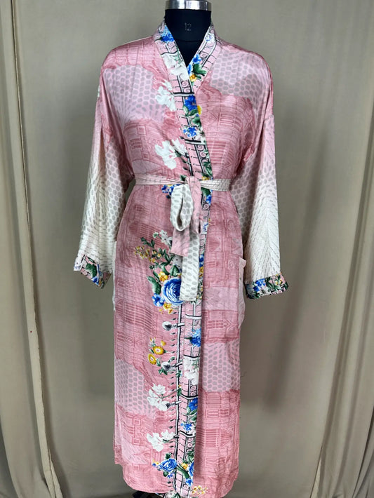 Recycle Silk Sari Women Kimono | Boho Chic Robe House, Beach Cover Up Vintage Bridesmaid Lounge Dressing Gown l Resort Wear Gypsy Nightwear