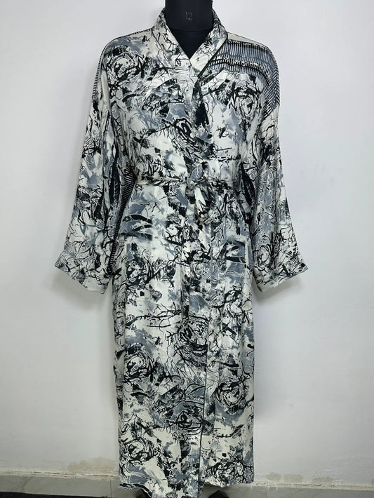 Recycle Silk Sari Women Kimono | Boho Chic Robe House | Beach Cover Up Vintage Bridesmaid Lounge Dressing Gown l Resort Wear Gypsy Nightwear