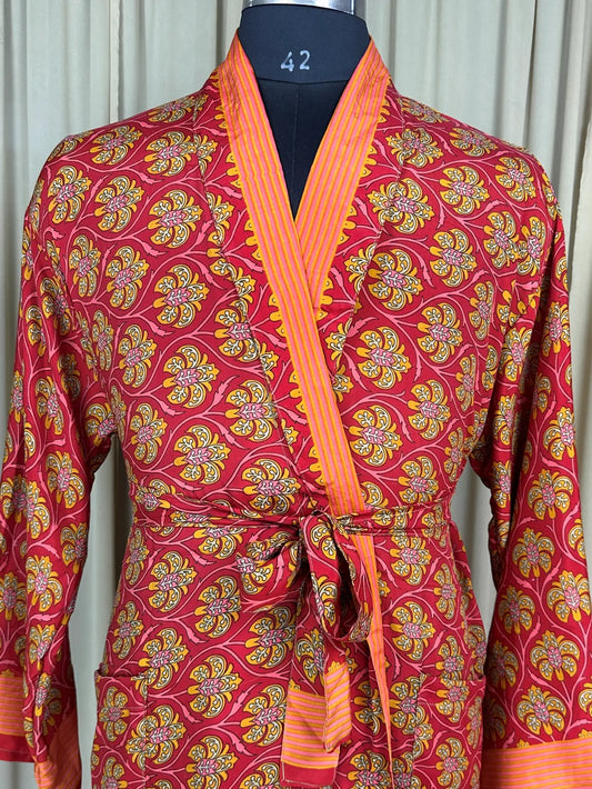 Silky Soft Men’s Kimono Robe | Masculine Elegant Classic Sustainable Vintage House Robe gift, Timeless Comfy Lounge Beach Wear Red Floral