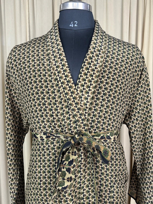 Silky Soft Men’s Kimono Robe | Masculine Elegant Classic Sustainable Vintage House Robe gift, Timeless Comfy Lounge Beach Wear Beige Floral