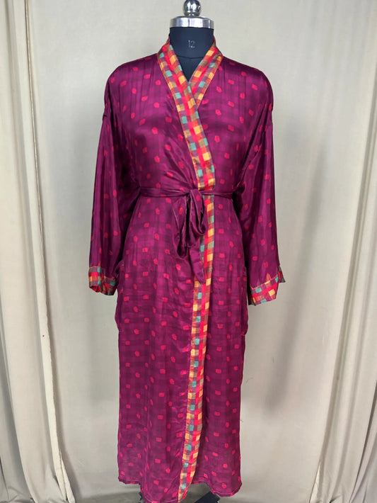 Recycle Silk Sari Women Kimono | Boho Chic Robe House, Beach Cover Up Vintage Bridesmaid Lounge Dressing Gown l Resort Wear Gypsy Nightwear