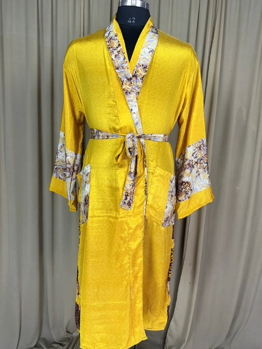 Silky Soft Men’s Kimono Robe | Masculine Elegant Classic Sustainable Vintage House Robe gift, Timeless Comfy Lounge Beach Wear Yellow Floral
