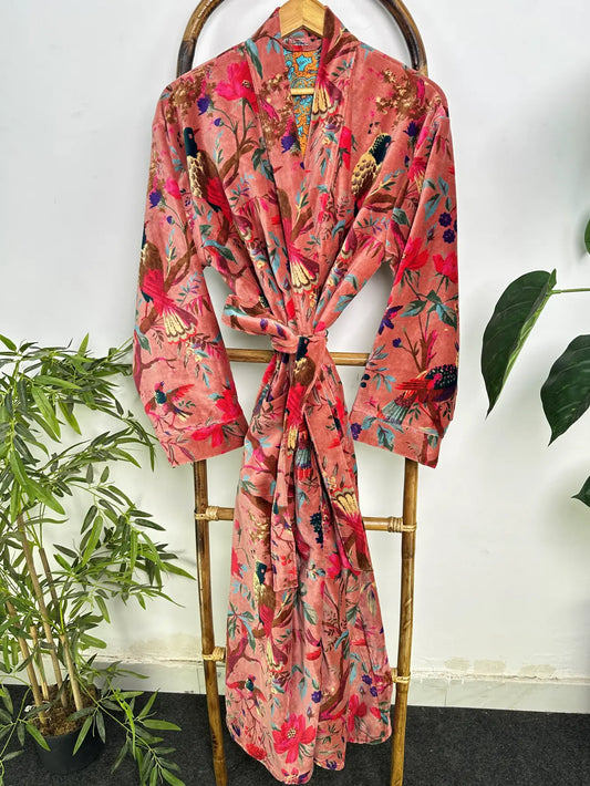 Velvet Womens Kimono Robe | Boho Dressing Gown Reversible With Lining, Womens Clothing Bridal Robe Spa Gift For Her, Smoking Jacket For Him