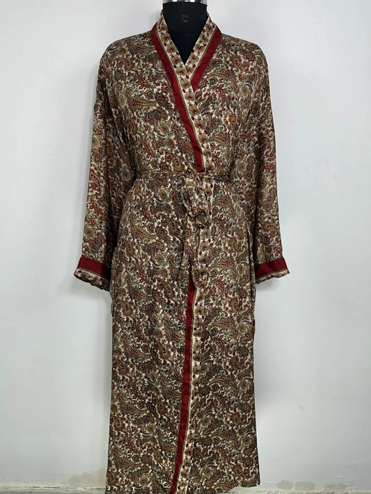 Recycle Silk Sari Women Kimono | Boho Chic Robe House | Beach Cover Up Vintage Bridesmaid Lounge Dressing Gown l Resort Wear Gypsy Nightwear