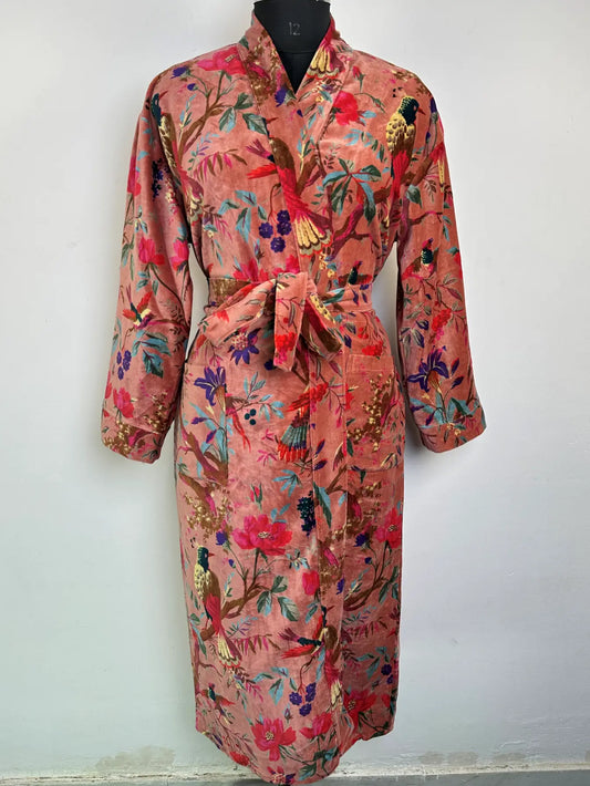 Velvet Women Kimono Robe | Boho Dressing Gown Reversible With Lining | Womens Clothing Bridal Robe Spa Gift For Her, Smoking Jacket For Him