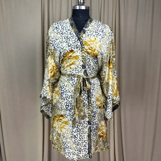 Vintage Silk Sari Boho Kimono | Luxury Loungewear House Robe Flowy Gown, Regal Floral Romance Duster Beach CoverUp, Bridesmaid Dressing Gown