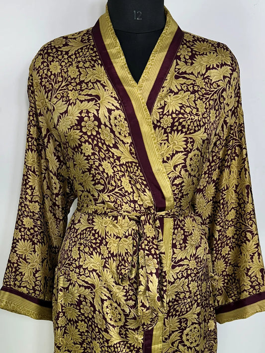 Recycle Silk Sari Women Kimono | Boho Chic Robe House | Beach Cover Up Vintage Bridesmaid Lounge Dressing Gown l Resort Wear Gypsy Nightwear